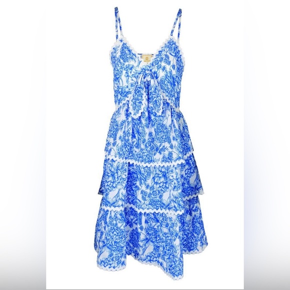 Simply Southern Vintage Blue White Toile Tiered Sundress Preppy Dainty‎ - Picture 1 of 10